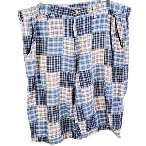 Men's Vintage Y2K Tupac Makaveli Size 36 Patchwork Plaid Shorts Streetwear